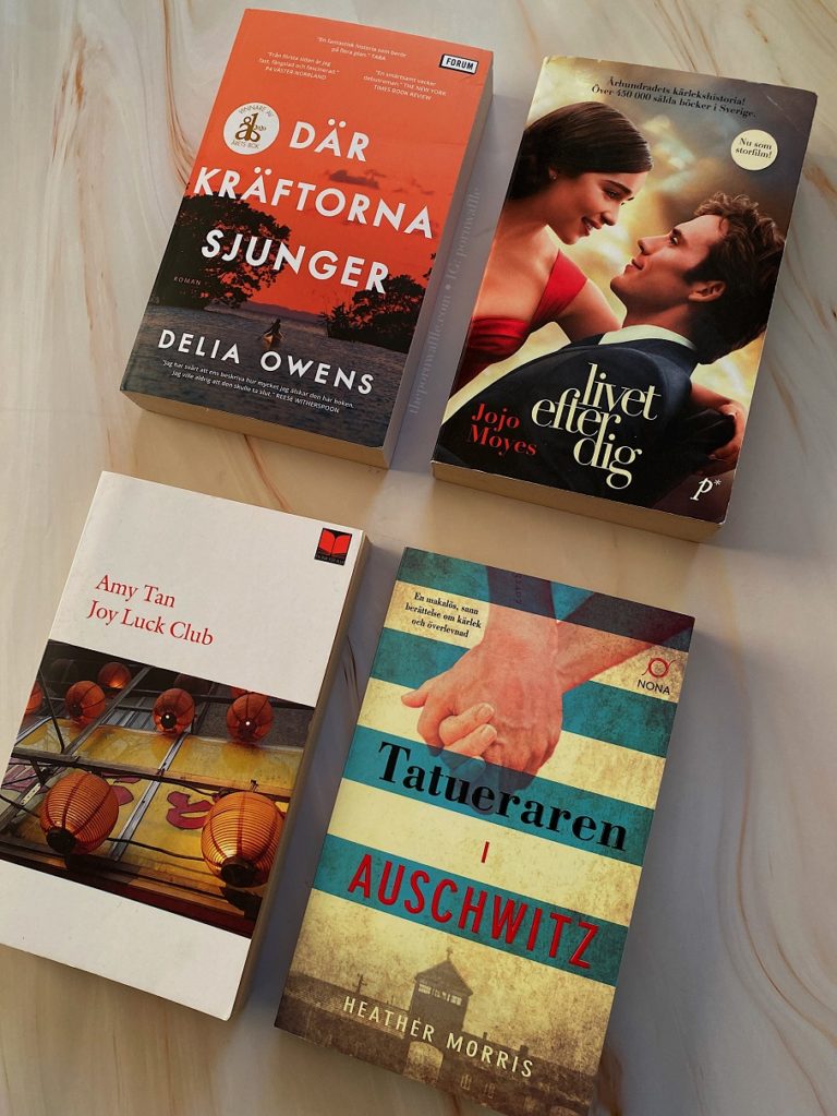 Delia Owens Where The Crawdads Sing Där Kräftorna Sjunger, Jojo Moyes Me Before You Livet Efter Dig, Amy Tan Joy Luck Club, Heather Morris The Tattooist of Auschwitz Tatueraren i Auschwitz